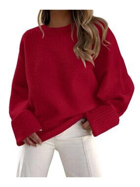 Cozy Oversized Fuzzy Crewneck Pullover Sweater Long Sleeve